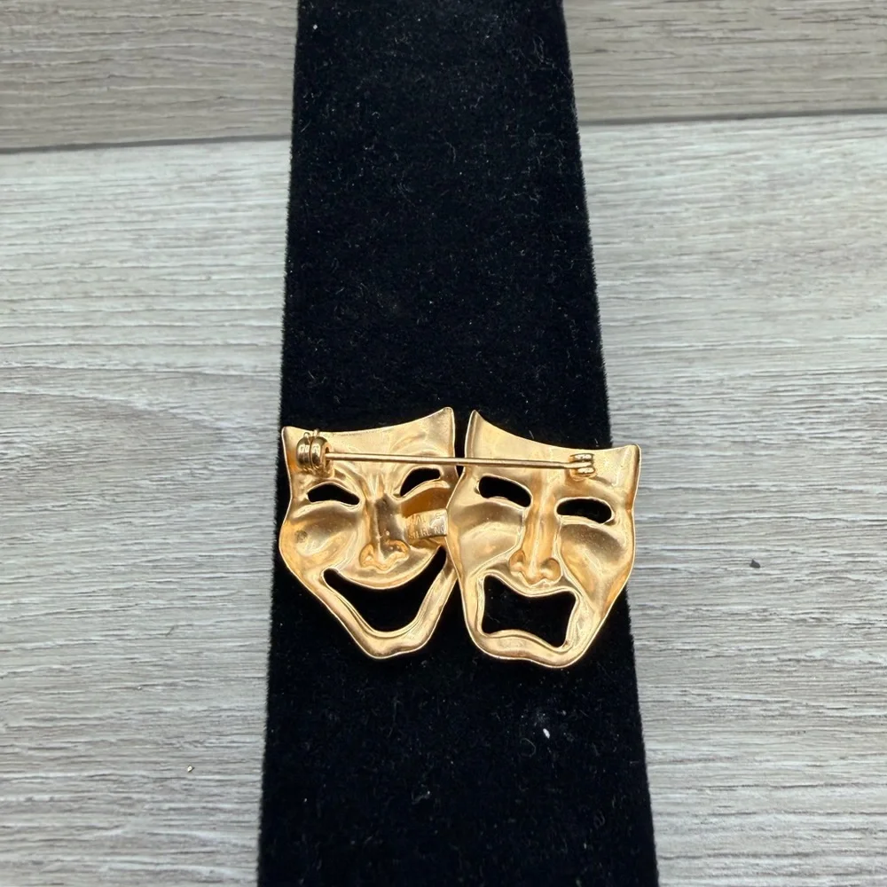 Gold Tone Comedy and Tragedy Mask Lapel Pin